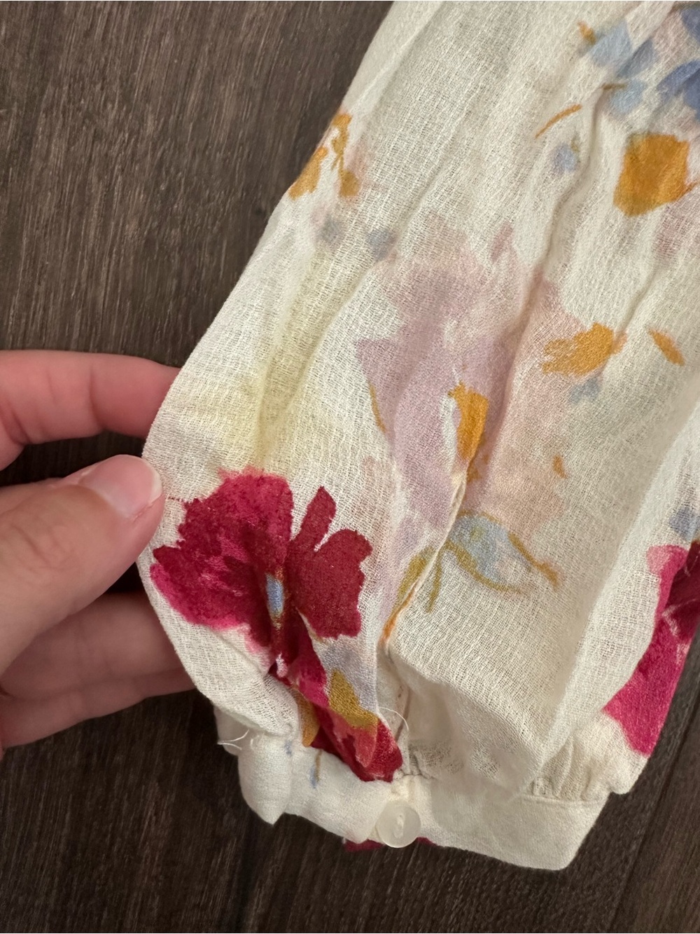 Lucky Brand Ivory Floral Tie-Neck Blouse with Red & Blue Blooms - Picture 8 of 8